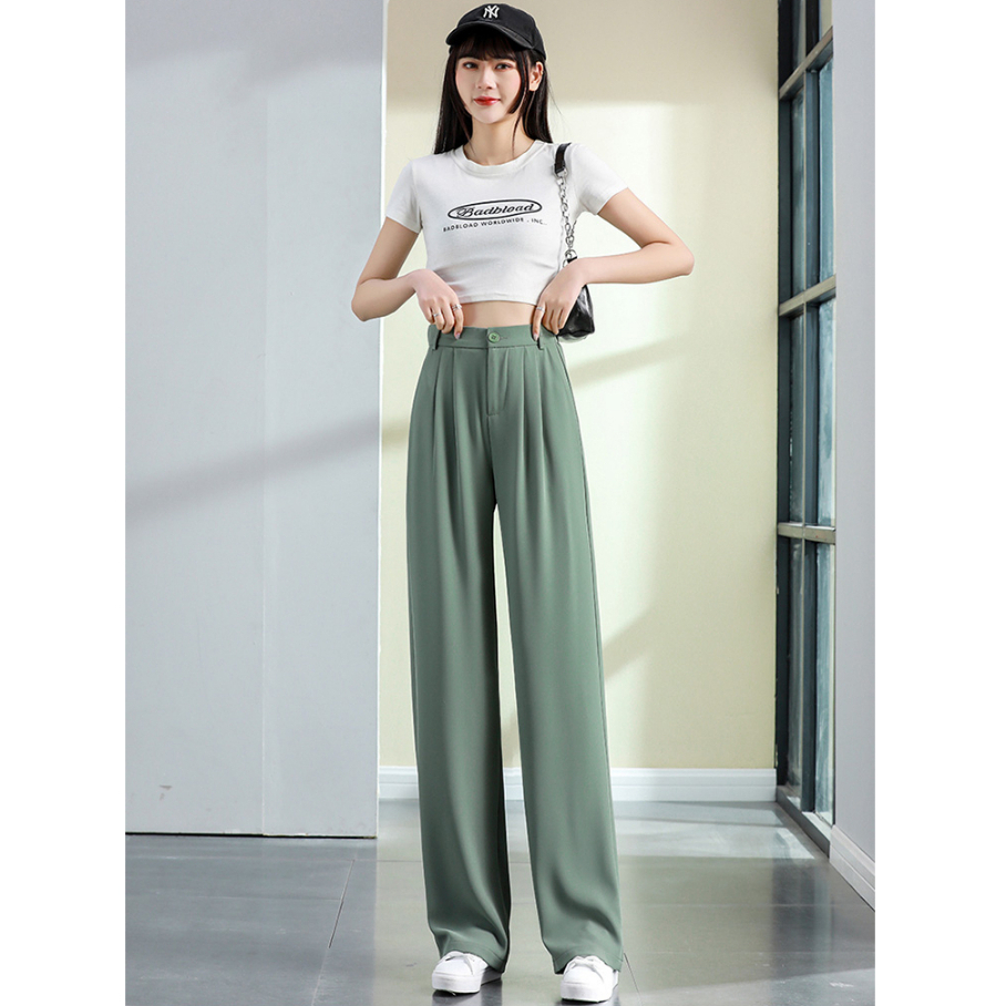 Korea Highwaist Straight Loose Kasual Celana Setelan Wanita Impor