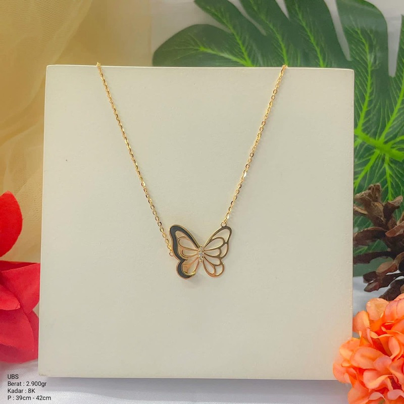 Perhiasan Kalung Emas Rantai Kupu Lis Hitam UBS 8k / 375