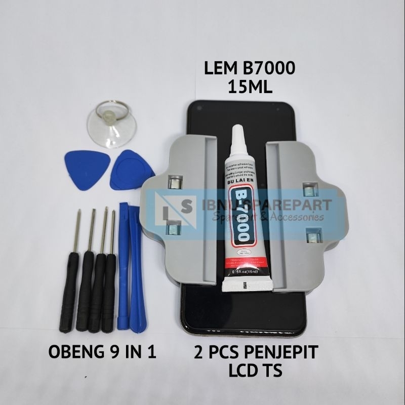 PAKET LENGKAP OBENG SET 9 in 1 + LEM B7000/T7000 15ML + PENJEPIT LCD TOUCHSCREEN