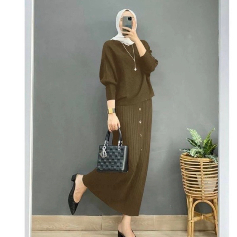 rok span skirt rajut/rok wanita kancing depan premium