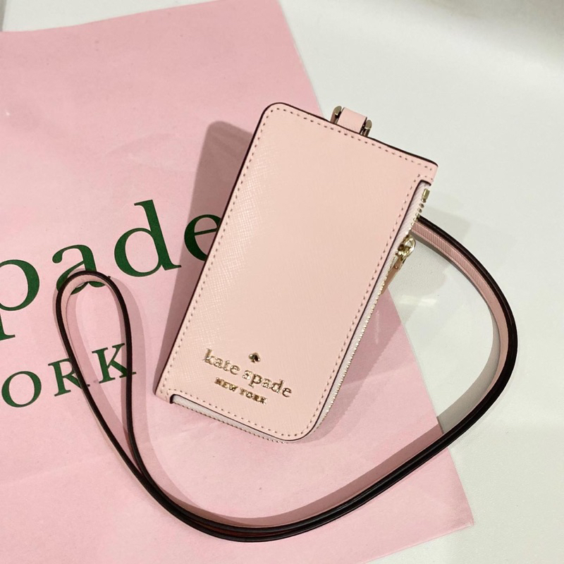 Kate spade staci saffiano leather chalk pink lanyard id