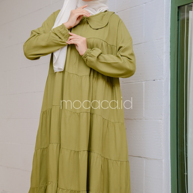 Midi Dress 5 Susun Busui Kerah Collar - greentea hijau