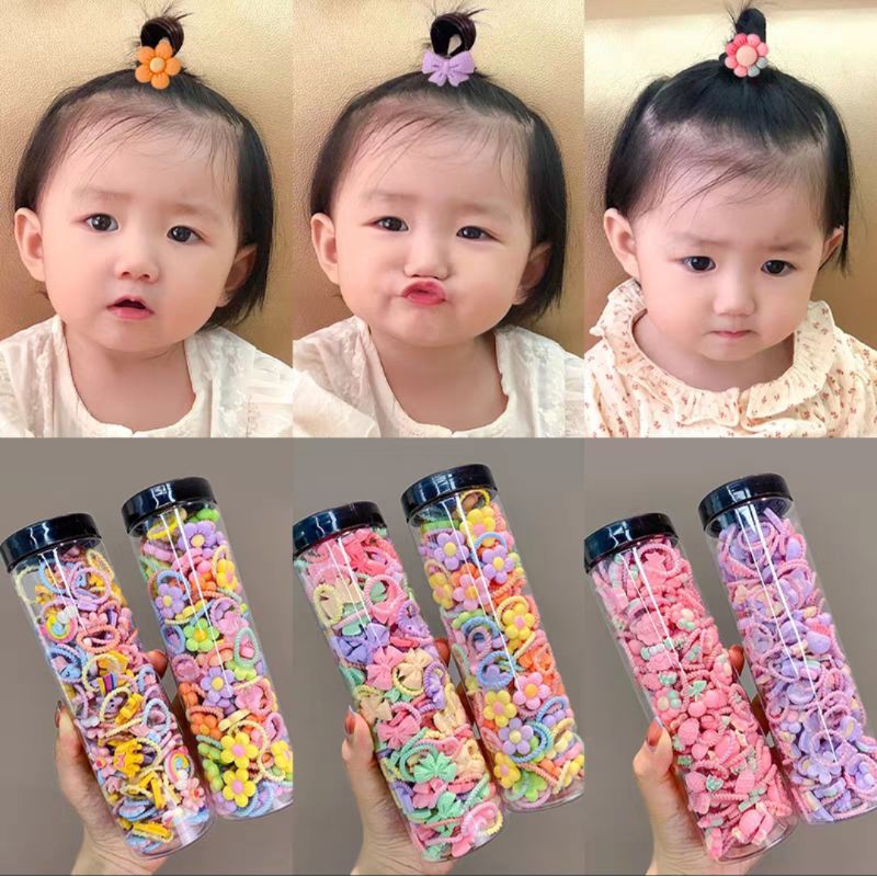 [100Pcs] Ikat Rambut Anak Warna-Warni Motif Campur Impor Gaya Korea / Kuncir Rambut Cantik Hits Dan Elastis Aksesoris Rambut Anak Kekinian