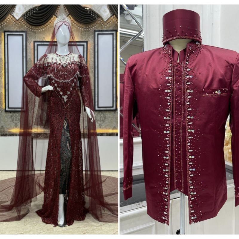 KEBAYA AKAD COUPLE FULL PAYET BUSTIER BEREKOR MEWAH//BASOFI HIGHT QUALITY//KEBAYA COUPLE