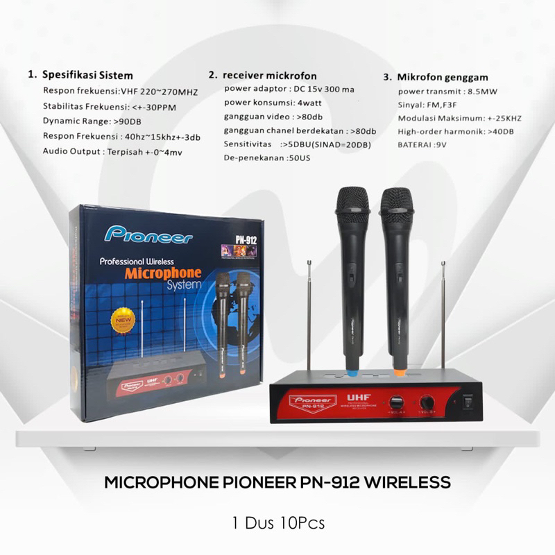 mic wireless double PIONEER PN 912-microphone tanpa kabel pioner pn-912