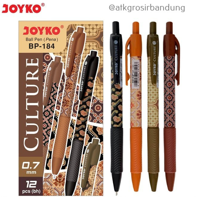 

Pulpen Ball Pen Joyko BP-184 Culture Motif Batik Tip 0.7mm Tinta Hitam Lusinan Isi 12 pcs
