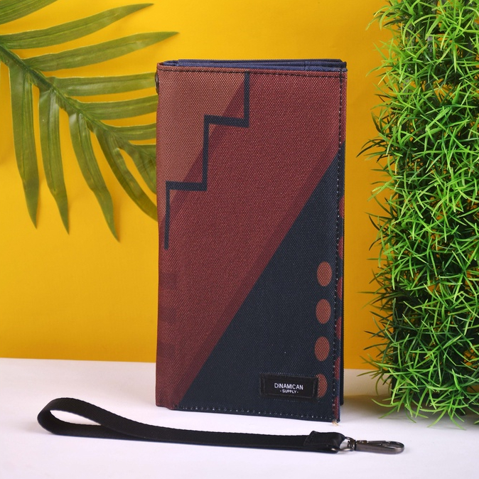 Dompet panjang pria lipat dompet kartu cowok koin Daylan Brown Brick Efficient