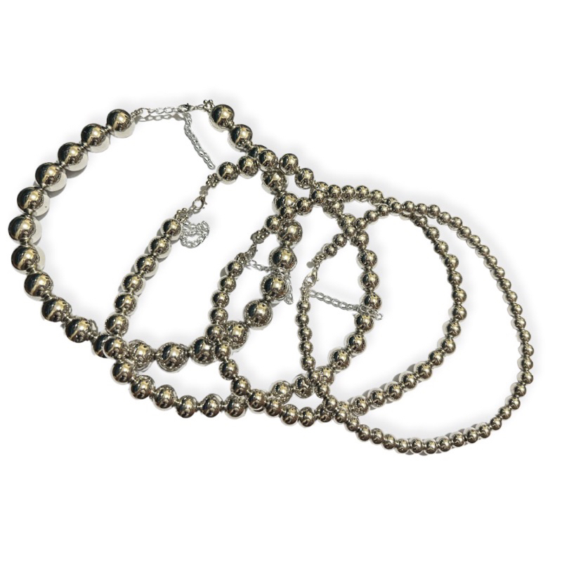 Kalung Choker Basic Silver Metalic Beads Edgy Necklace