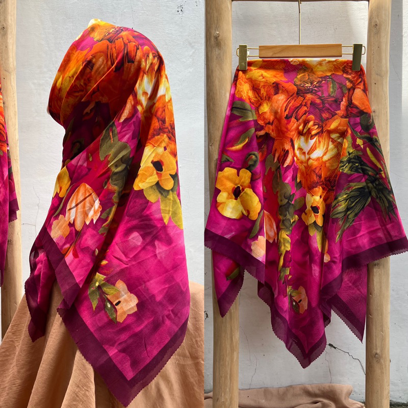 (FTS541) HIJAB SEGI EMPAT VOAL TERBARU  VOAL MOTIF TERBARU 110X110CM BUNGA SERIS