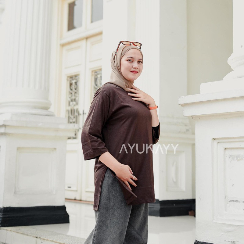 KAOS POLOS OVERSIZE WANITA LENGAN 7/8 TUNIK BASIC OVERSIZED TOP HIJAB FRIENDLY