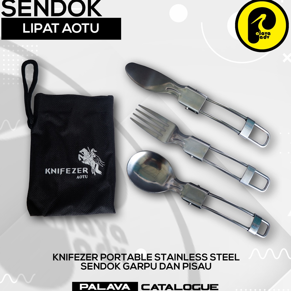 KNIFEZER isi 3 Sendok Garpu Pisau Lipat Portabel Stainless Steel- AOTU