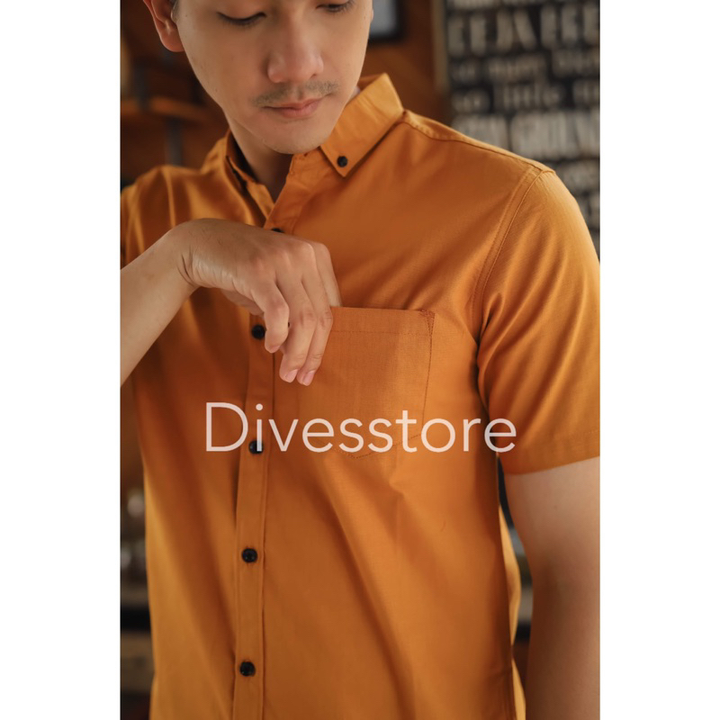 Kemeja Pria Cowok Polos Tangan Lengan Pendek Slimfit Casual Kantoran Murah Sale Premium Mustard