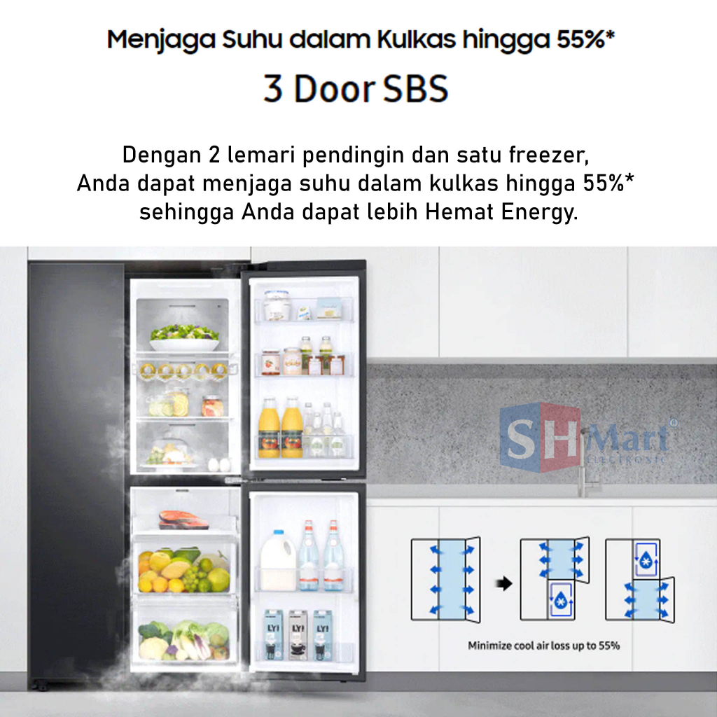 KULKAS SIDE BY SIDE SAMSUNG 3 PINTU PREMIUM RS63R5561B4 / RS63R KAPASITAS 689 LITER GARANSI RESMI