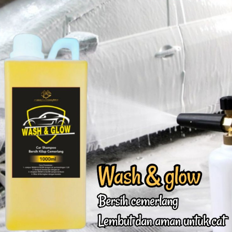 WASH &amp; GLOW 1LITER, shampoo mobil, sampo salju, sampo murah berkualitas