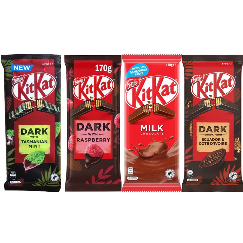 

Nestle Kit Kat Australia 170gr / Cokelat / Coklat / Nestle / Kit Kat / kitkat / Australia / 170gr / Milk / Dark / Chocolate / Ecuador / Cote / D'ivoire / with / Tasmania / Mint / Raspberry / cocoa