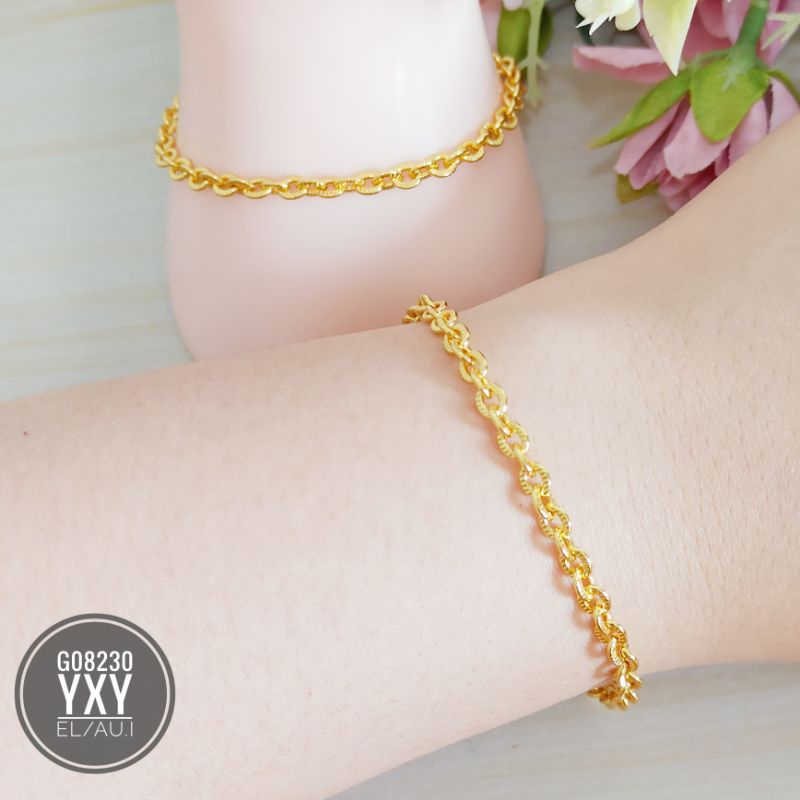 Gelang yaxiya rantai nori ukir warna gold 24k G08230