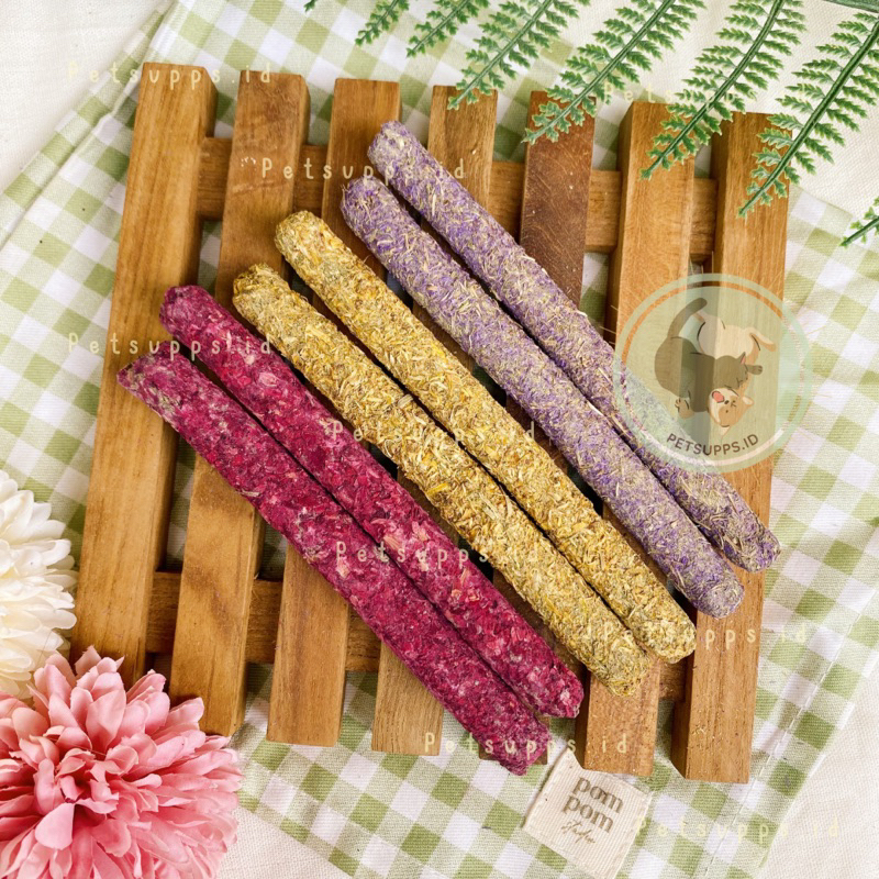 [1 stick] Flower sticks | molar grinding teeth for rabbit sugar glider guinea pig hamster | gigitan small animals | hay based infused flower herbs