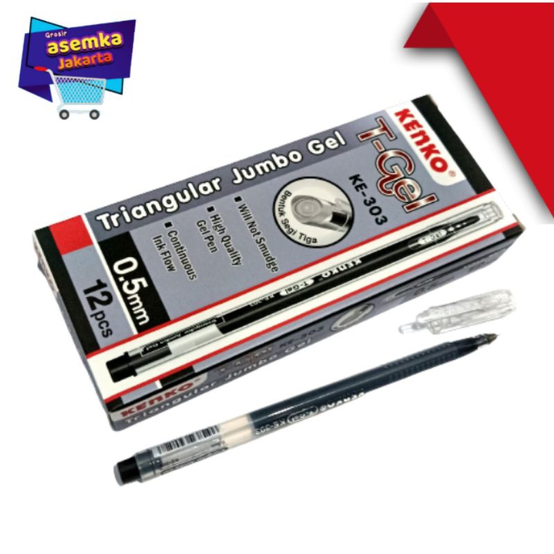 Bolpen Pulpen Pen Gel Kenko T-Gel KE-303 05.mm isi 12pcs