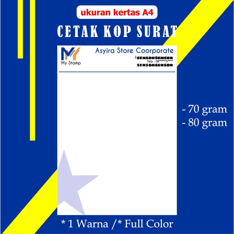 

Cetak Kop Surat Menyurat Free Design Custom A4 70gram A4 80gram 1 Warna Full Color