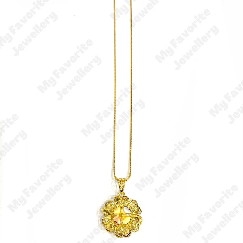 Kalung Set Liontin Kembang Warna Emas Asli Kadar 700