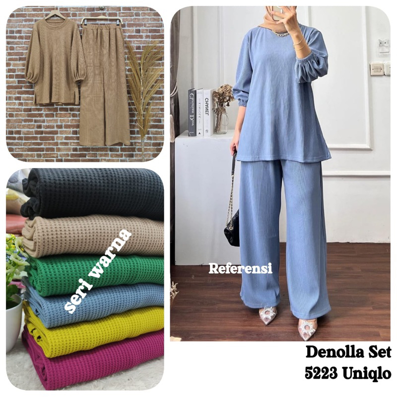 5223 denolla set uniqlo setelan celana wanita merk clarke