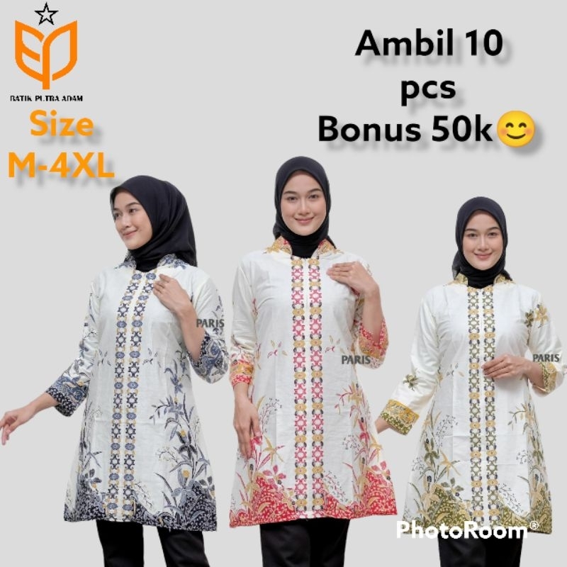 TUNIK BATIK WANITA BUSUI (RESLETING DEPAN) ATASAN BATIK WANITA KEKINIAN BAJU BATIK WANITA JUMBO