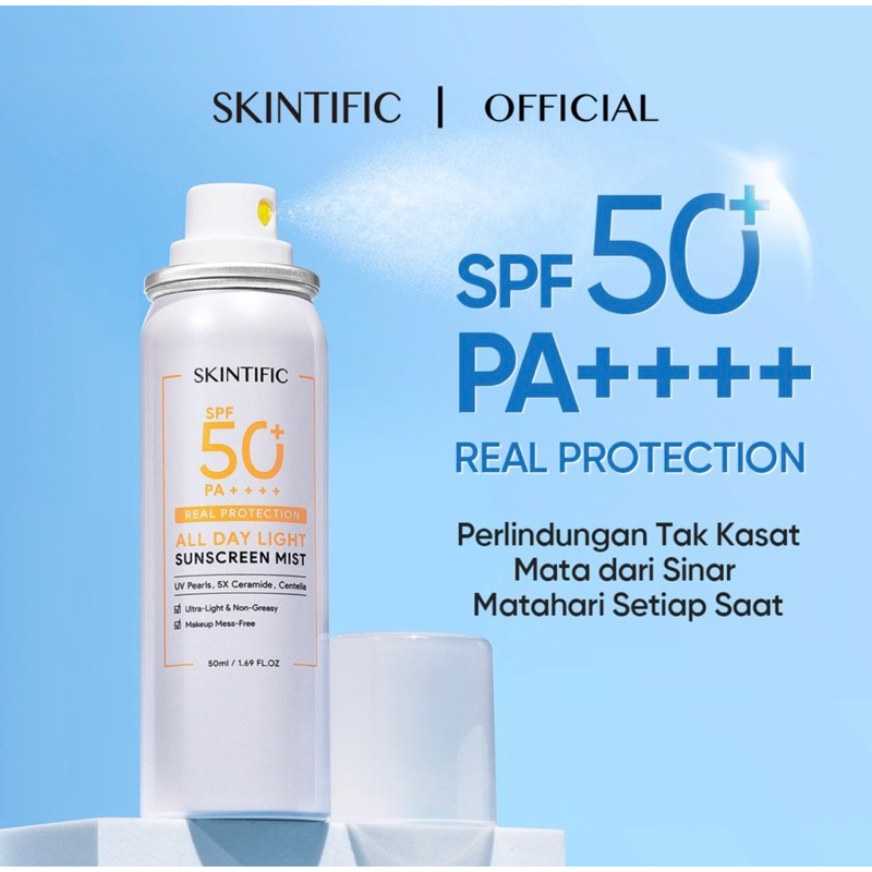 Skintific All Day Light Sunscreen Mist SPF50 PA++++ Sunscreen Spray Anti UV Wajah