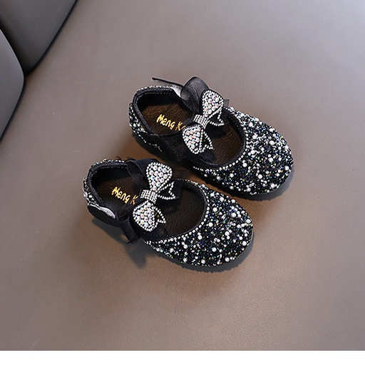 SH16-Sepatu Pesta Anak Perempuan Flat Import Blink Aksen Pita Lace Mutiara