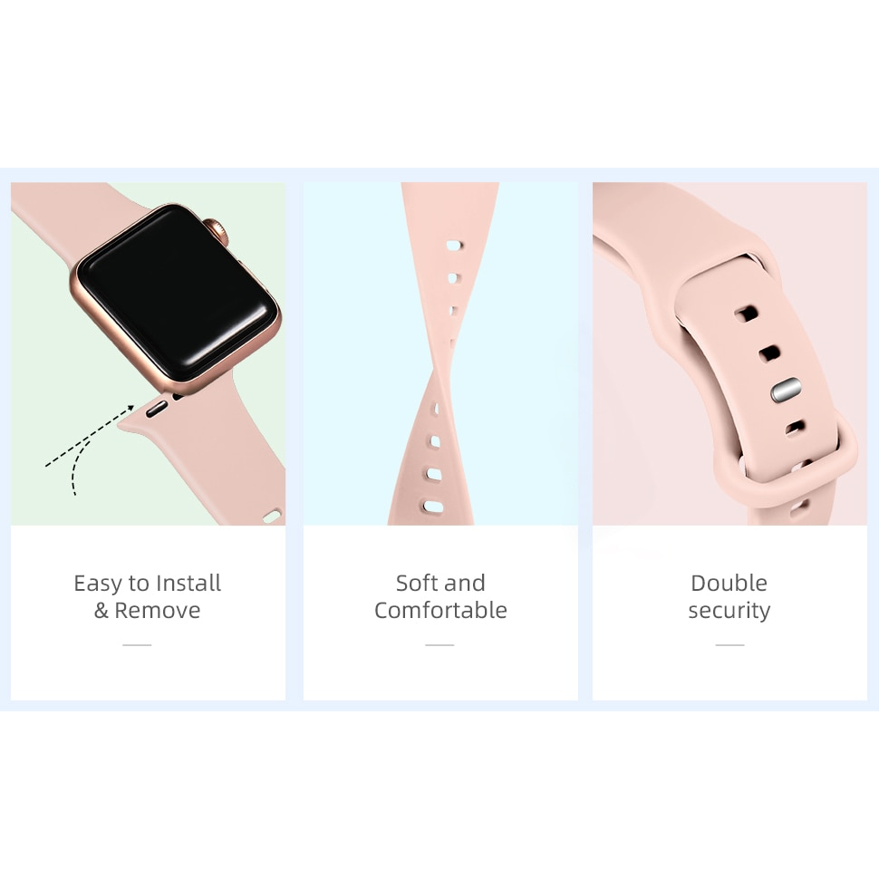 Strap Apple Watch 1 2 3 4 5 6 7 8 9 SE Ultra 2022 2 2023 Soft Silicone iWatch Sport Band 38mm 40mm 41mm 42mm 44mm 45mm 49mm Tali Silikon Smartwatch Double Buckle