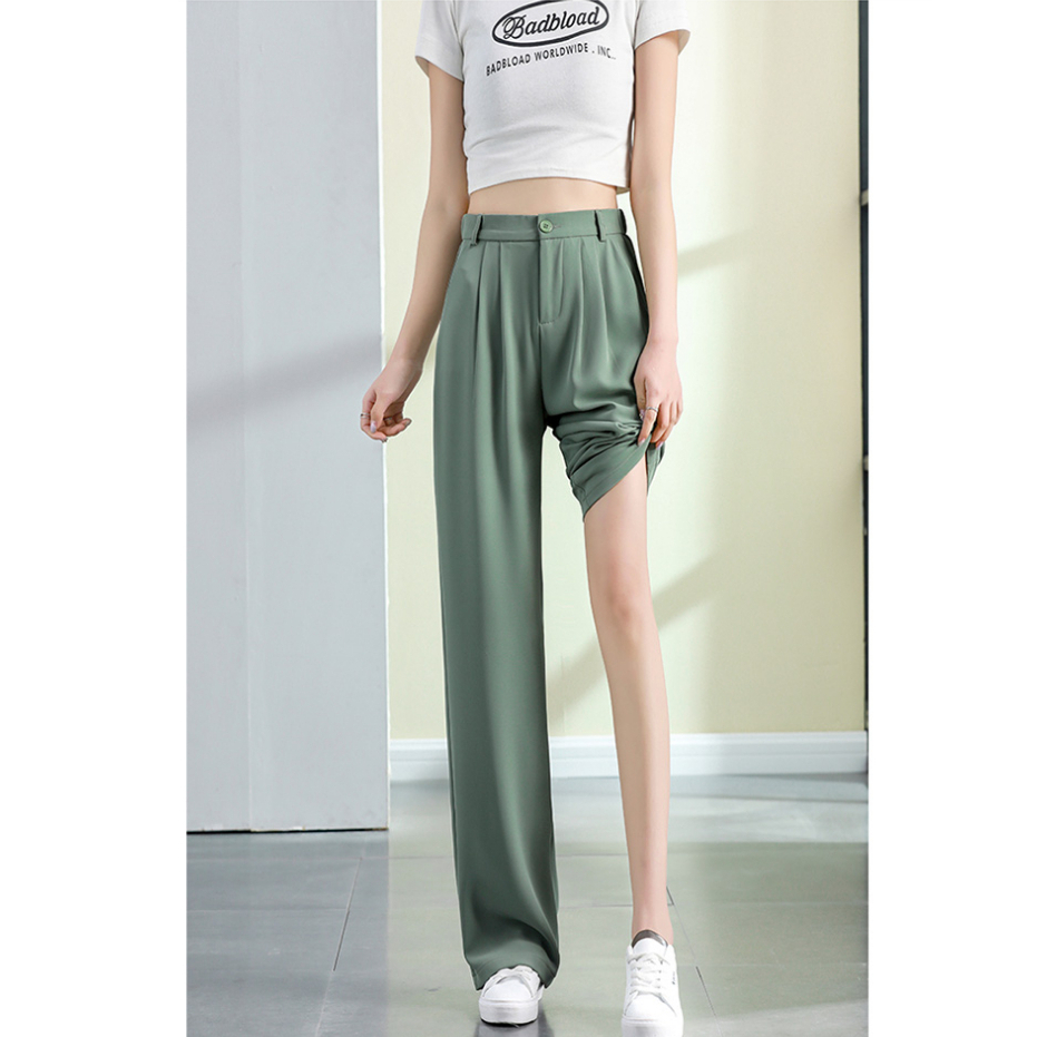 Korea Highwaist Straight Loose Kasual Celana Setelan Wanita Impor