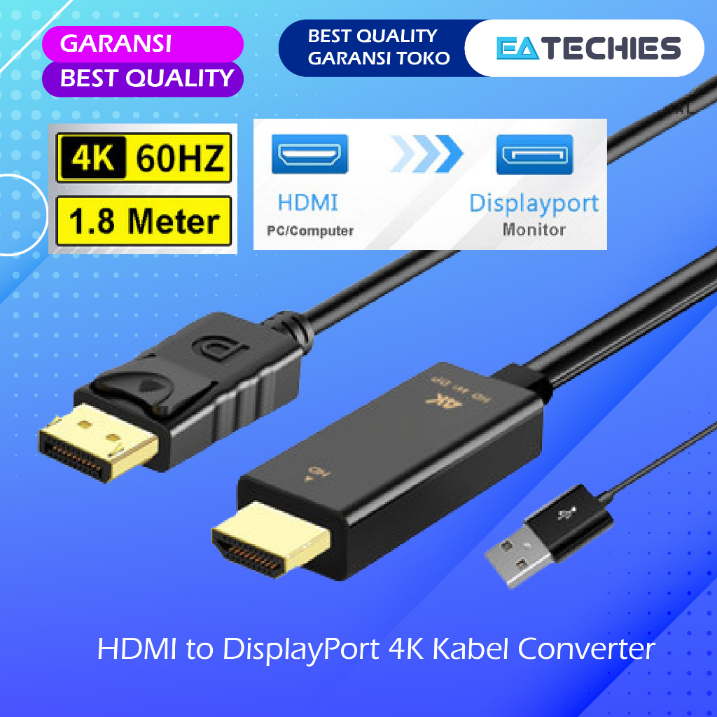 Kabel 4K HDMI TO DP 1.8 Meter Converter Adapter Gold Plated Premium