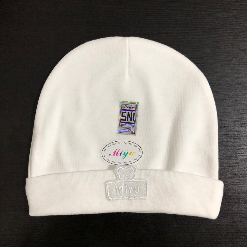 MIYO Topi Bulat Bayi/Baby Putih Newborn (0-3M)| Perlengkapan Bayi Baru Lahir / Topi Bayi