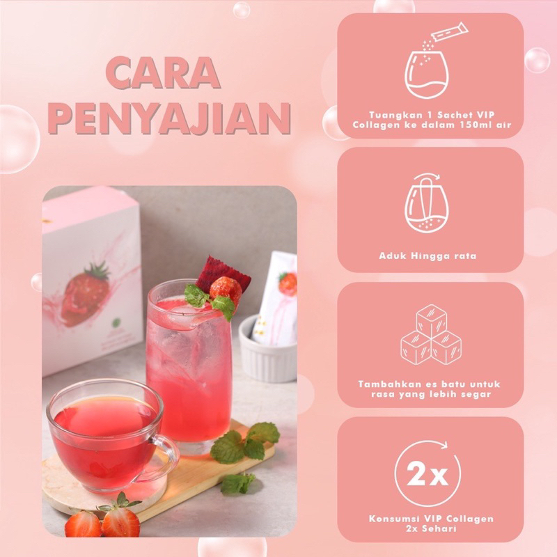 VIP Collagen BOX 20 SACHET minuman kolagen pemutih kulit badan tripeptide skin hair nail glowing strawberry box 20 sachet vip VIPCollagen original BPOM Halal