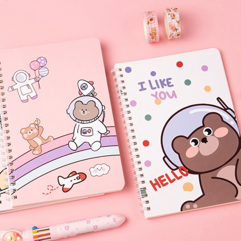 KENSHO Notebook Buku Catatan A5 Spiral Ring Lucu Import-60 / Kertas Kuning / Kelinci Rabbit / Bear Beruang/ Buah Fruit