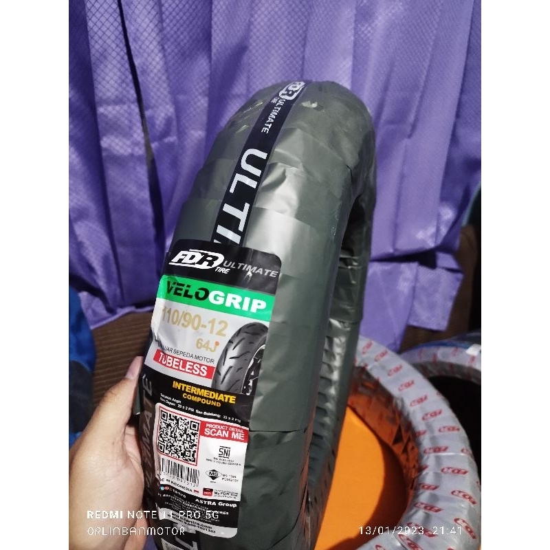 Ban FDR Velo Grip 110/90-12 Tubles - Ban Belakang Honda Scoopy New/Ban Belakang New Genio/Ban Belaka