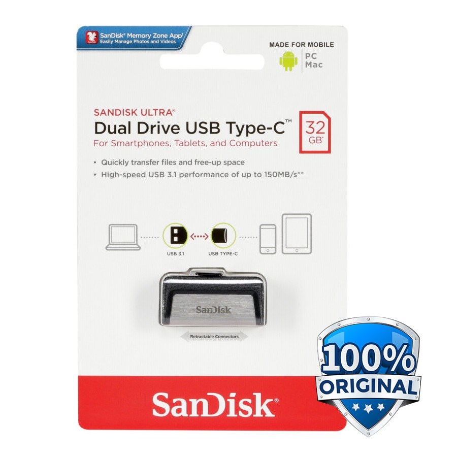 FlashDisk SanDisk 32GB with OTG Type-C Ultra Dual USB Drive 3.0