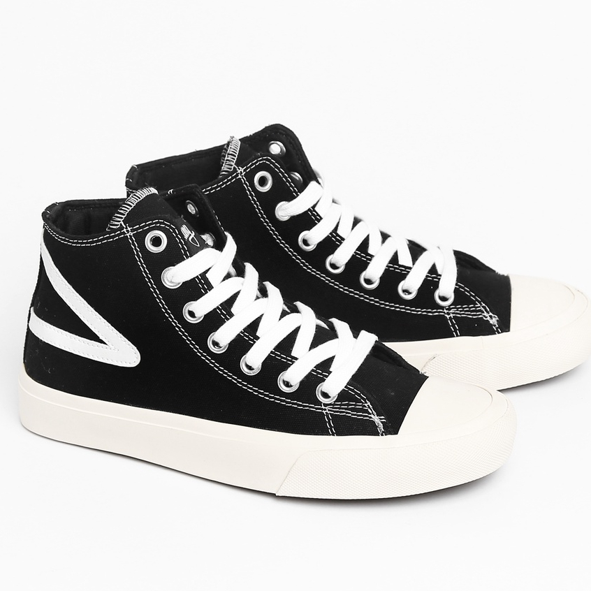 Vulking Sepatu Basic High Casual Wanita Old School CENTURY HIGH Black White Canvas Premium Original
