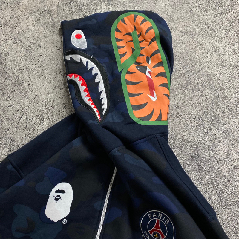 SWEATER HOODIE ZIPPER BAPE X PSG CAMO FULLTAG &amp; LEBEL PREMIUM