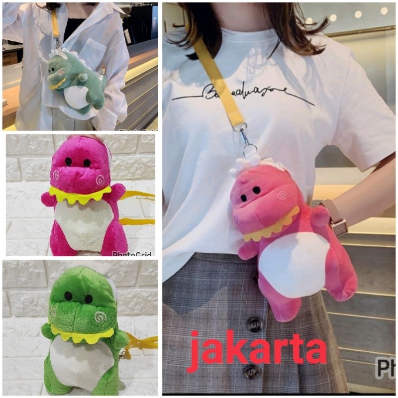 tas selempang boneka dinosaurus