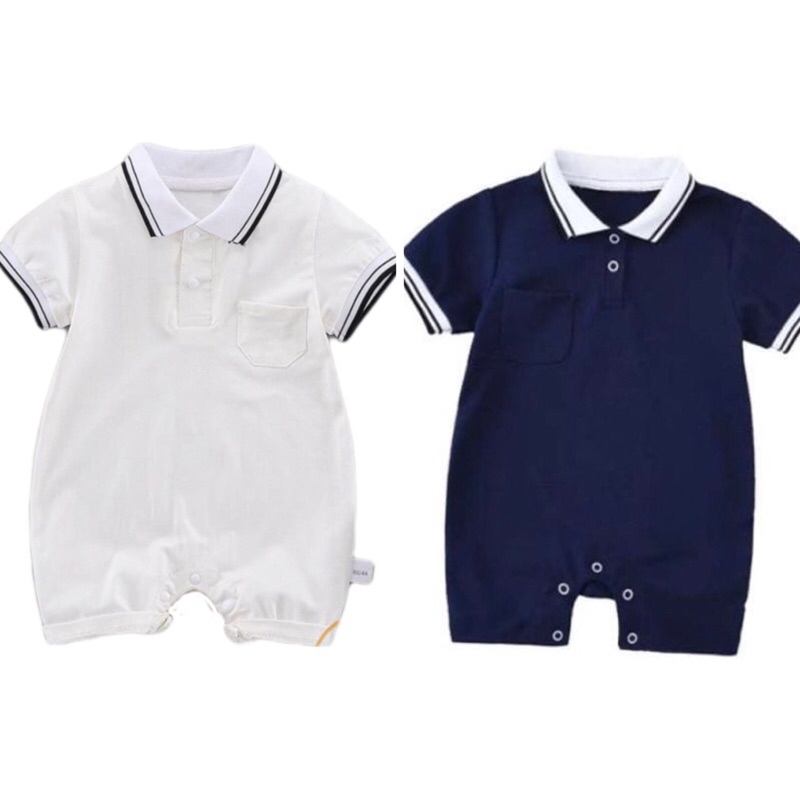Romper kerah bayi putih navy polo baju bayi polos putih aqiqah lucu jumper bayi kerah pelaut unik cu