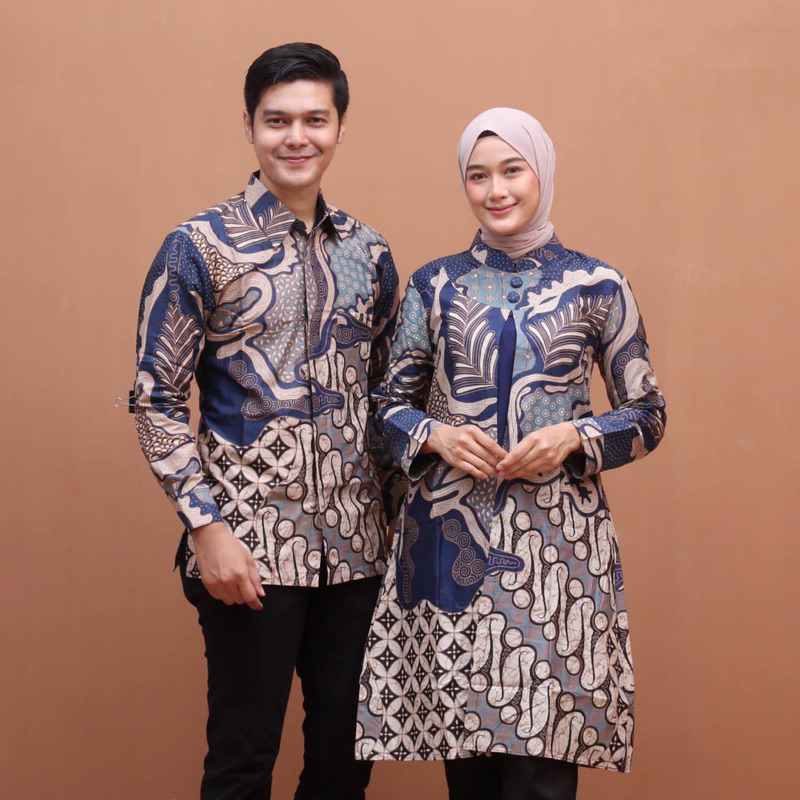 Atasan Tunik Batik Couple Kemeja Batik Pria Best Bahan Kain Katun PREMIUM HQ - Motif Broto Seno Navy