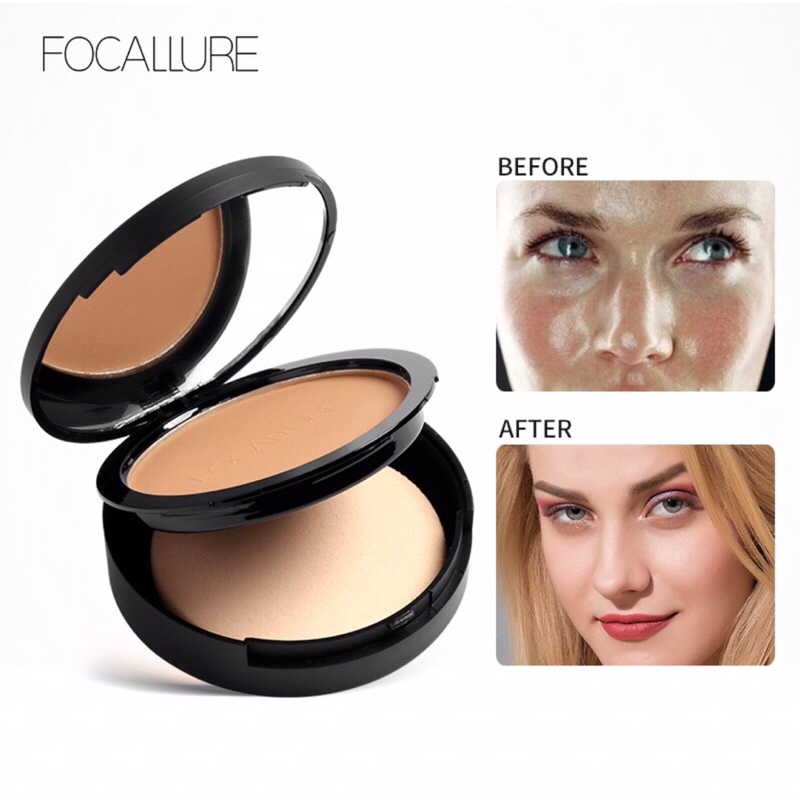 FOCALLURE Oil-control Pressed Powder With Sponge Matte Bedak Padat 3 Colours