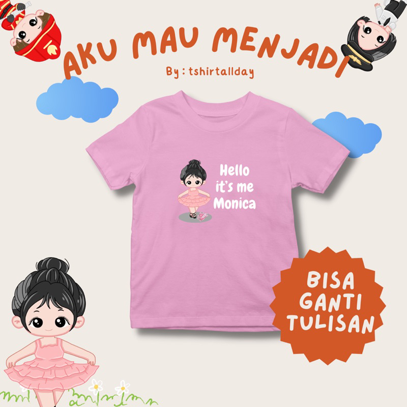 Kaos Anak Cowok Cewek Cita-Cita Karakter Custom Nama dan Gambar Lucu Kado Hadiah Ulang Tahun Birthday