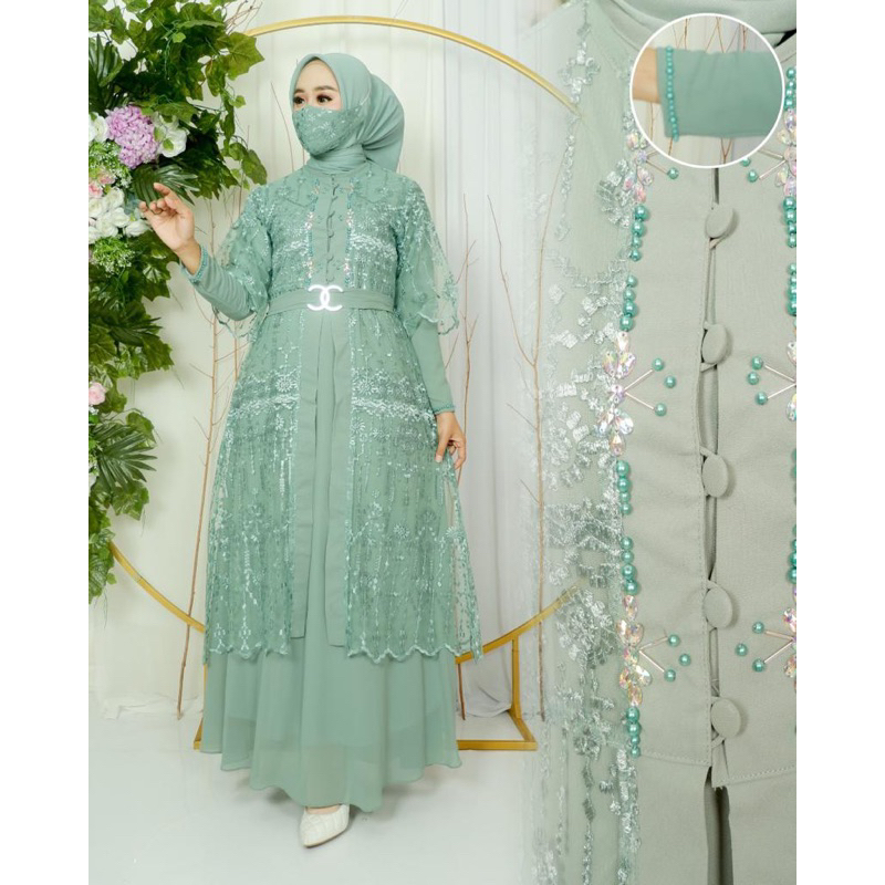 ADEENA DRESS - Dress Cardigan Lepas Pasang - Gamis Outher 2in1 - Gamis Pesta Mewah - Dress Kondangan - Dress wisuda - Baju Gamis Pesta Mewah