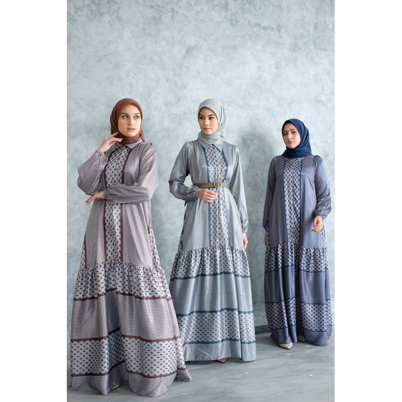 Ounadoutfit Megan dress santorini silk | dress muslim premium | dress kondangan mewah | dress lebaran muslim | dress silk premium | dress hari raya busui