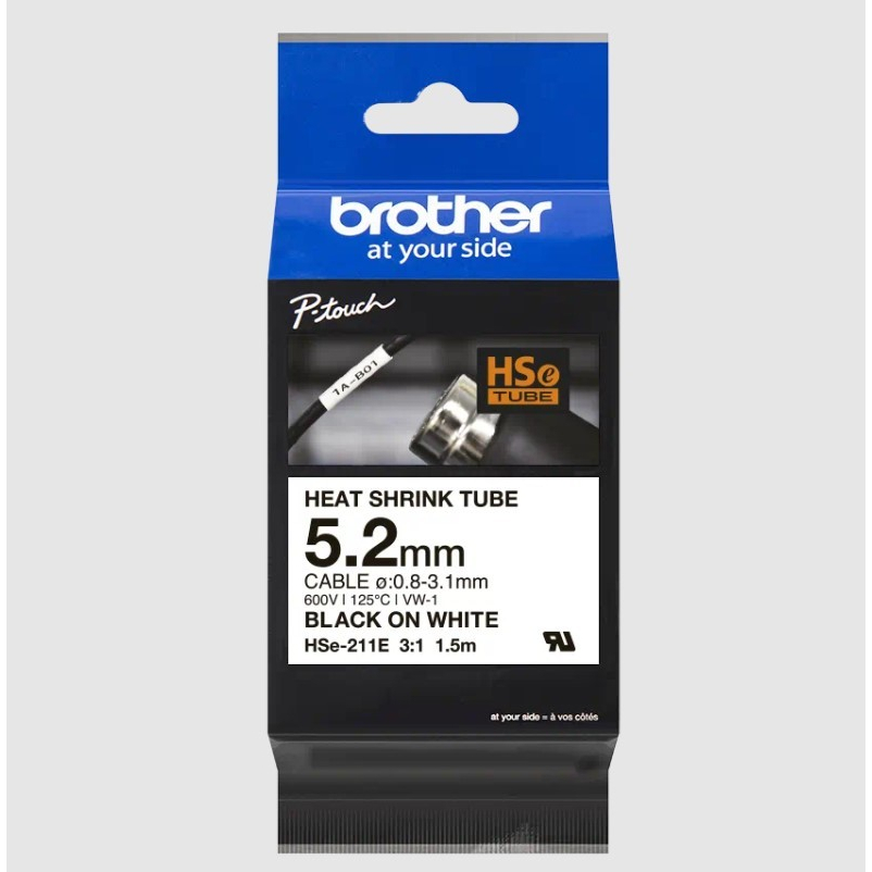 

Brother Label Tape HSe-211e Heat Shrink Tube, Black on White 5.2mm