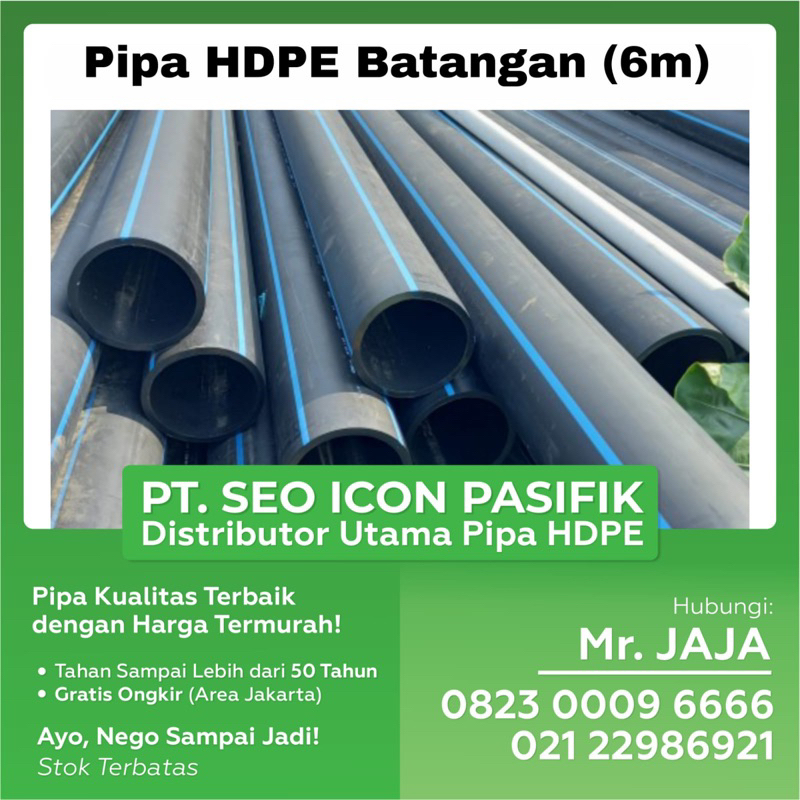 pipa hdpe batangan ukuran 6m / jual pipa hdpe berkualitas