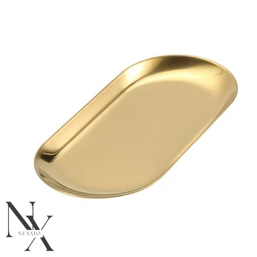 NEXXIO Nampan Gold Dekorasi / Nampan Oval Emas / Tray Gold Oval Pajangan Dekorasi rumah.