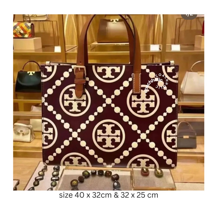 tory burch tote T monogram contrast