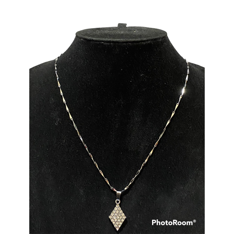kalung titanium silver berkilau / rantai padi + Liontin Lonjong